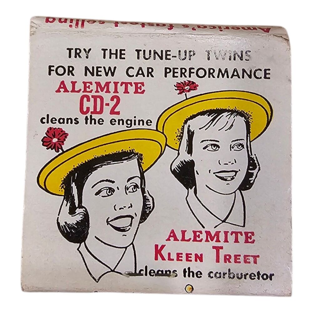 Vintage Alemite Tune-Up Twins Matchbook Stewart-Warner CD-2 Advertising Petrolia
